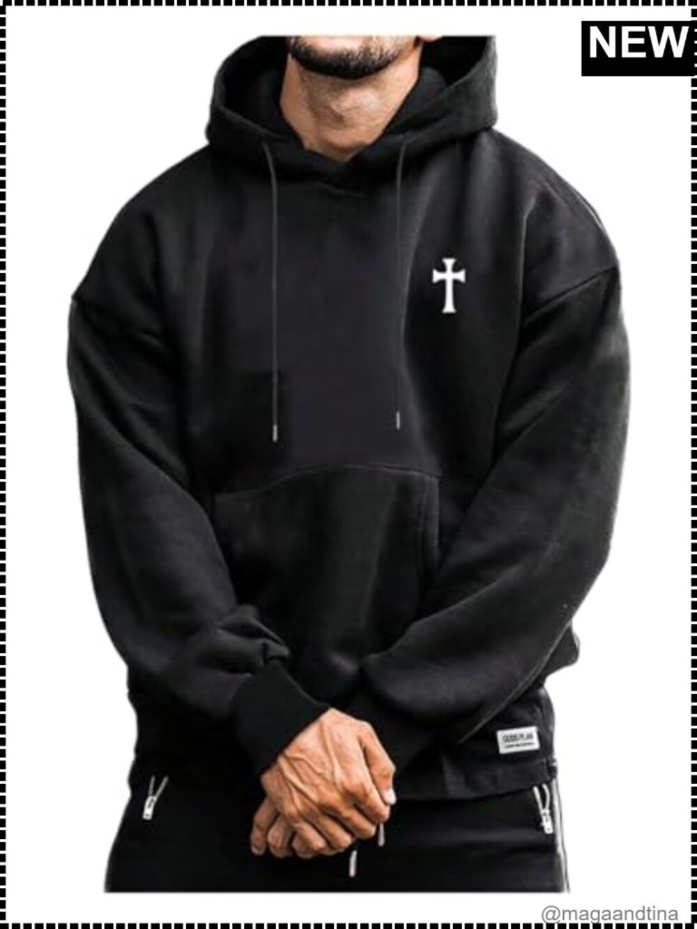 Men's Graphic Print Hoodie Drawstring Drop Shoulder Sweatshirt
